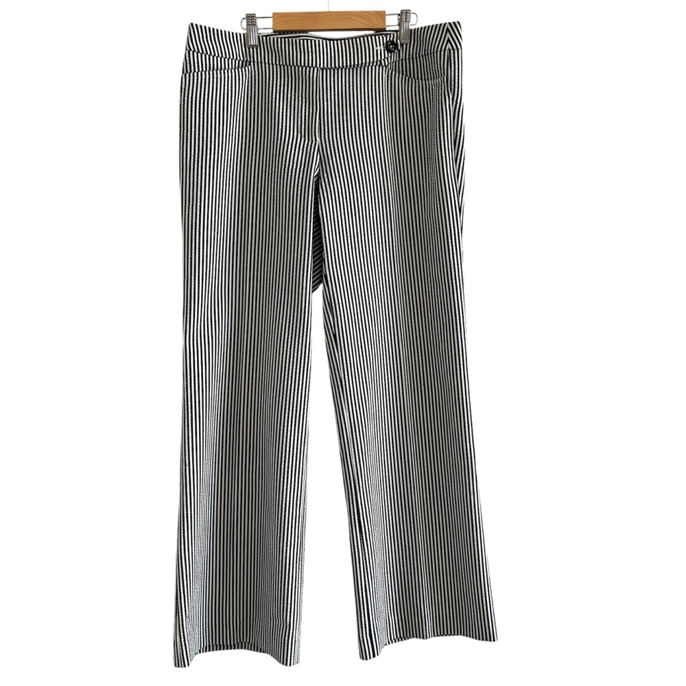 Trina Turk Seersucker Mid Rise Trouser Pants Black White size 10